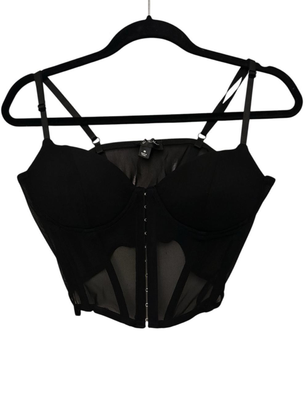 Say What Black Bustier Corset Top Mesh‎ Padding Front Closure Size Medium